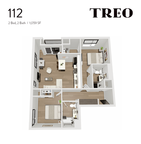 Floor plan for 2 beds, 2 baths